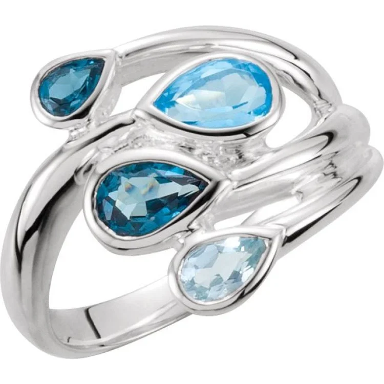 Ladies rings for lazy charm -Sterling Silver Natural Sky Blue Topaz, Natural London Blue & Natural Swiss Blue Bypass Ring