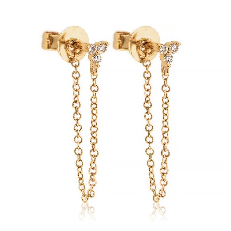 Ladies earrings for seaside vibes -Clover Diamond Chain Earrings