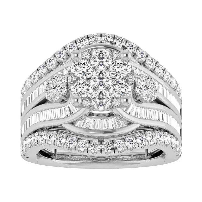 Ladies wedding rings spiral romance -Diamond 2 Ct.Tw. Cluster Engagement Ring in 14K White Gold