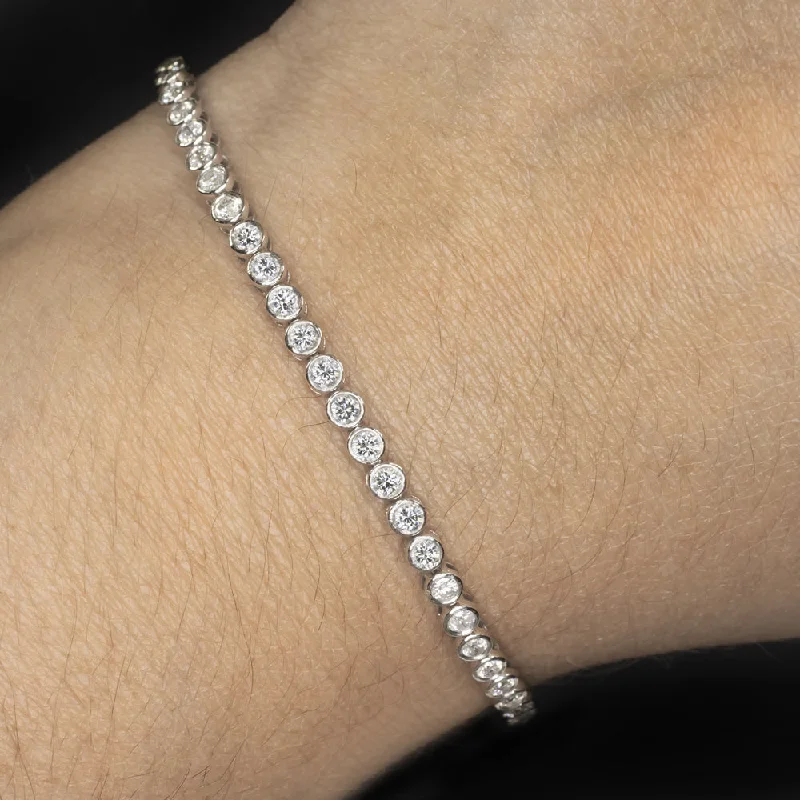 ladies-pearl-diamond-bracelets-2.5 CARAT DIAMOND TENNIS BRACELET BEZEL SET 14k WHITE GOLD ROUND BRILLIANT CUT