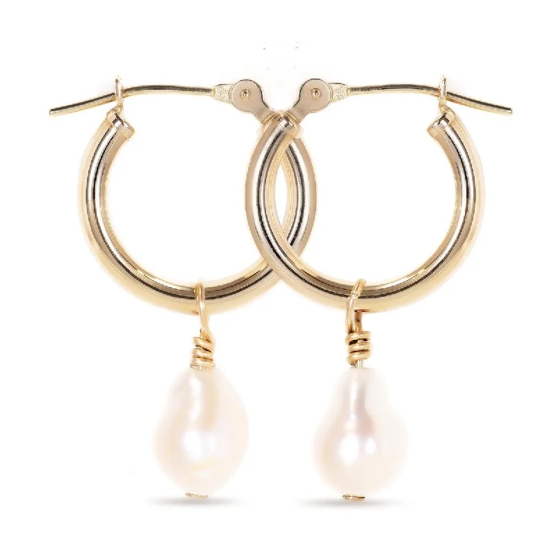 Ladies earrings with rose opal -Pearl Drop Hoop Earrings