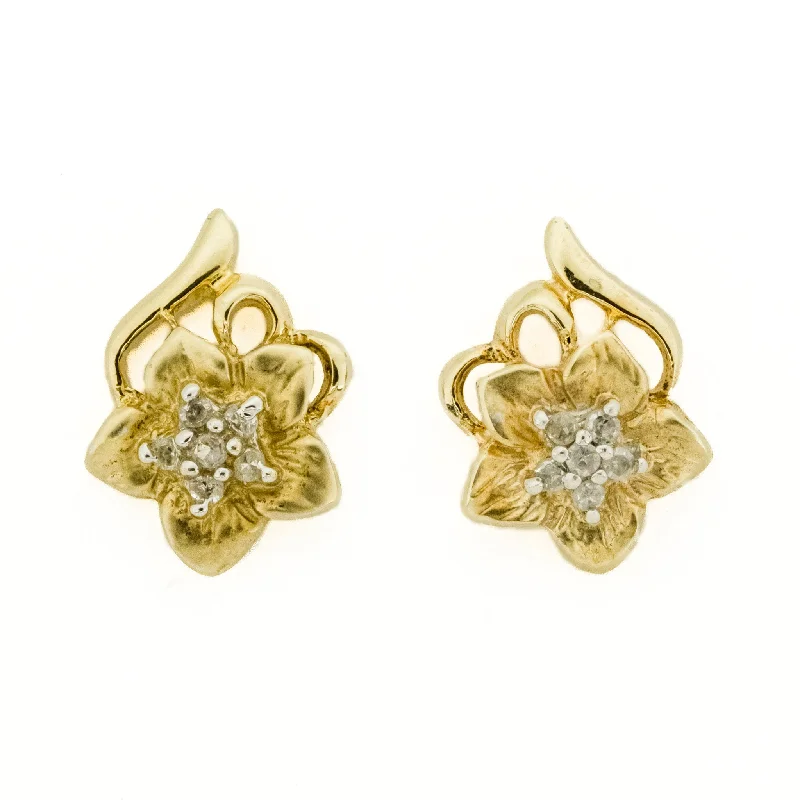 Ladies earrings simple elegance -Diamond Accented Flower Stud Earrings in 10K Yellow Gold