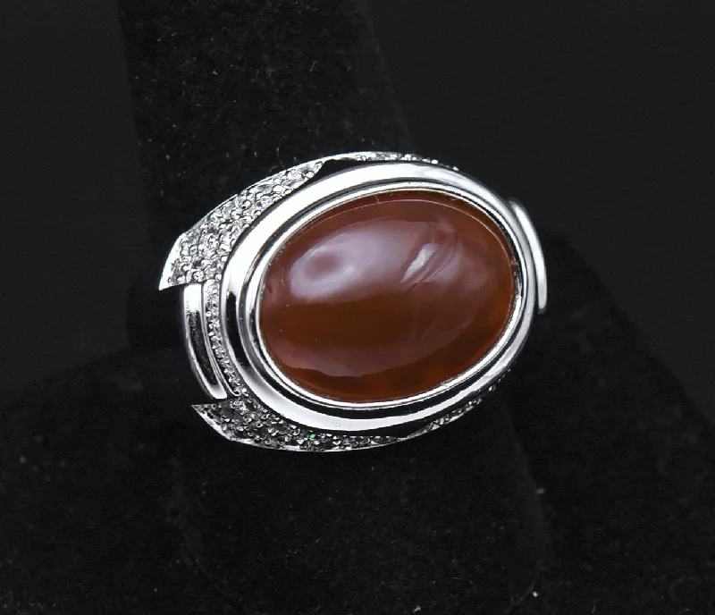 Ladies rings for active vibes -Vintage Carnelian and CZ Sterling Silver Ring - Size 10