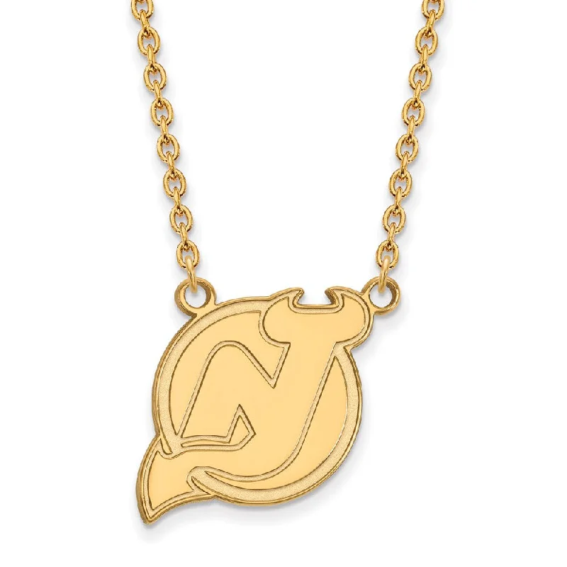 ladies-vintage-curb-chain-necklaces-10k Yellow Gold NHL New Jersey Devils Large Necklace, 18 Inch