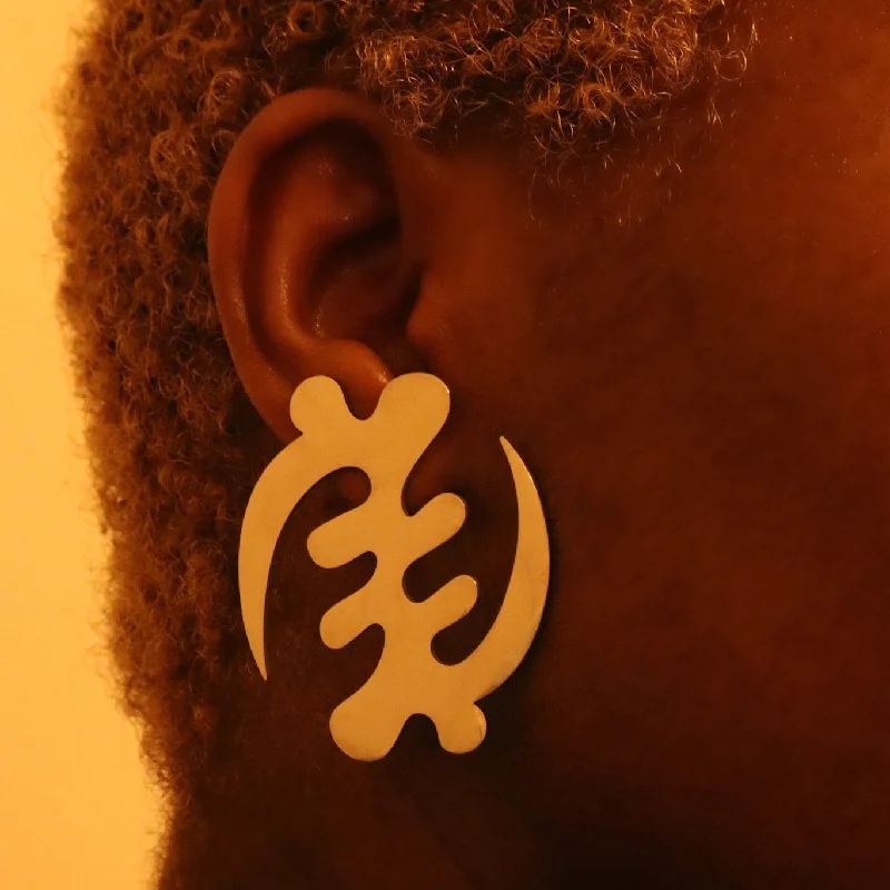 Ladies earrings custom engravings -Adinkra statement stud 18ct gold-plated tarnish resistant earrings