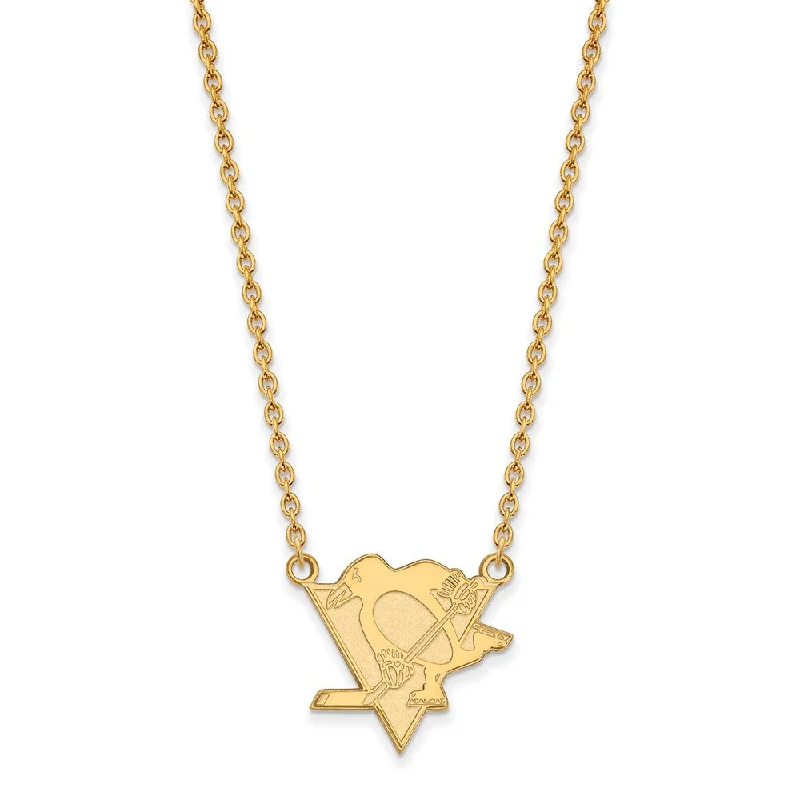 ladies-delicate-heart-locket-necklaces-SS 14k Yellow Gold Plated NHL Pittsburgh Penguins LG Necklace, 18 Inch