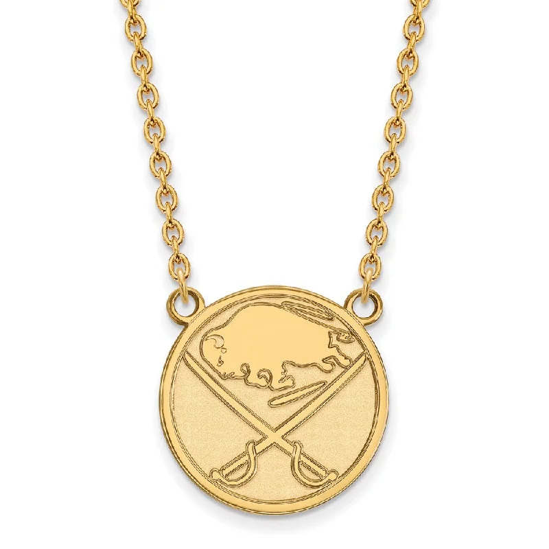 ladies-delicate-box-chain-necklaces-SS 14k Yellow Gold Plated NHL Buffalo Sabres Large Necklace, 18 Inch