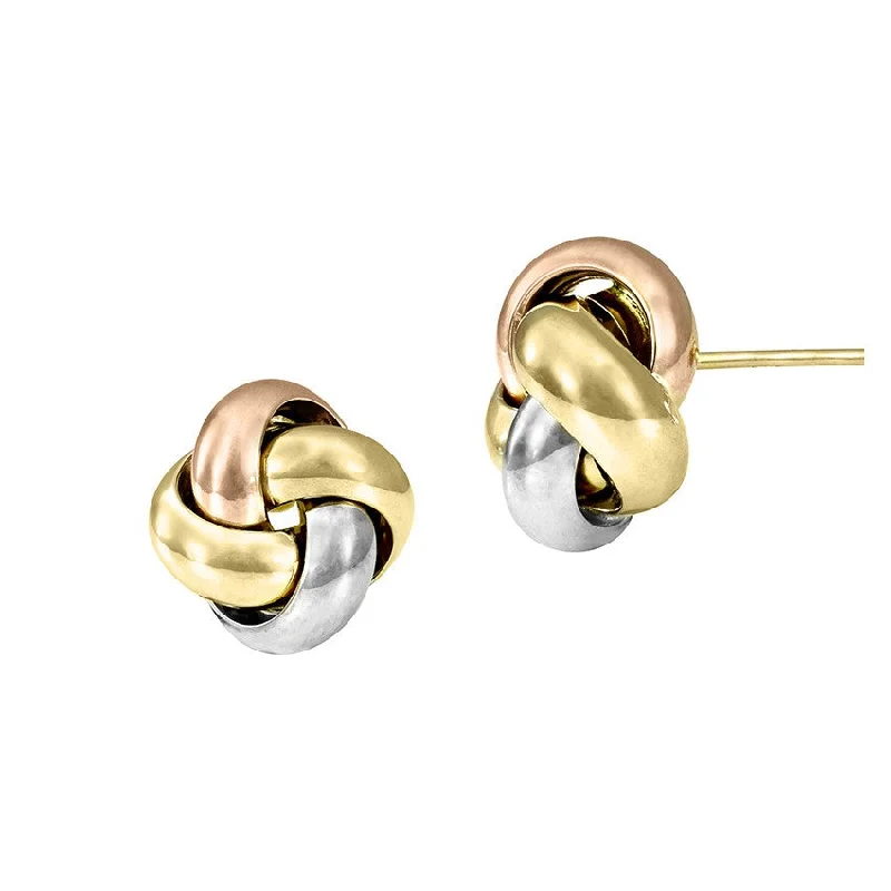 Ladies earrings unique shine -Love Knot Earrings in Three-Tone Gold