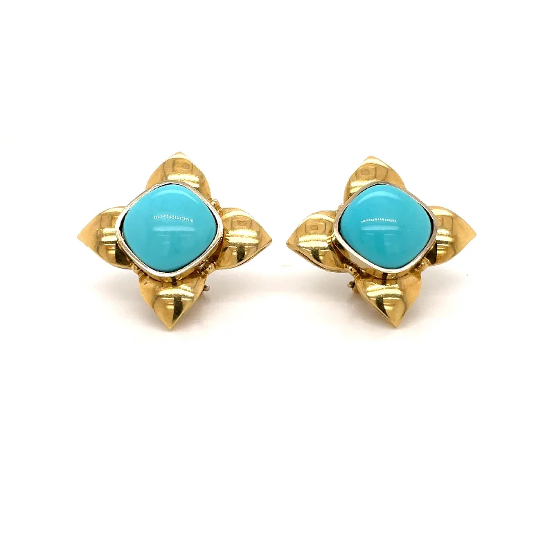 Ladies earrings with burst elegance -Retro Turquoise Gold Flower Earrings