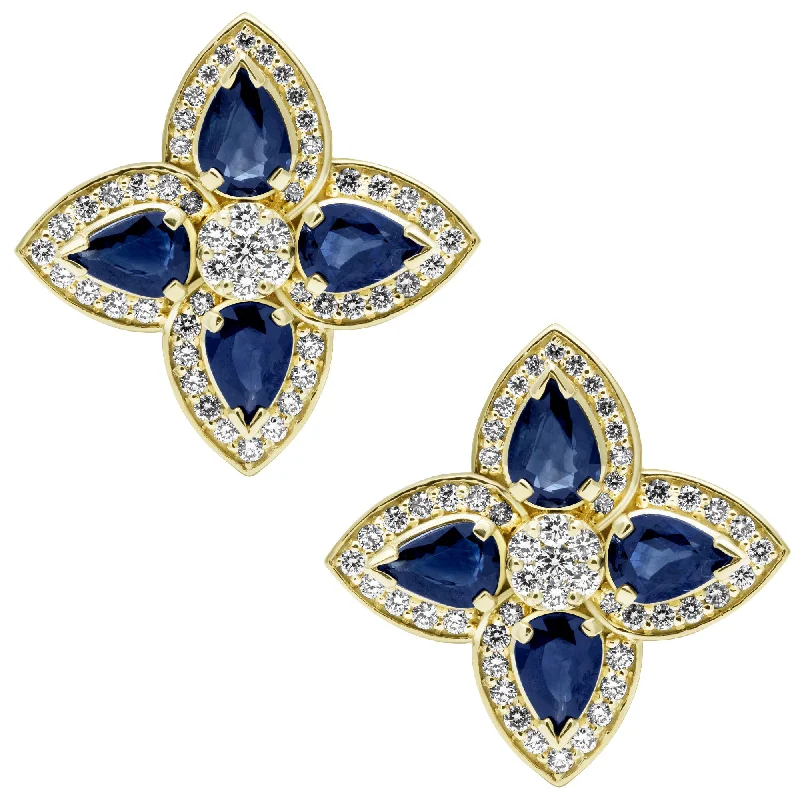 Ladies earrings for cafe elegance -Earrings - Blue Sapphire And Diamond In 18k Gold