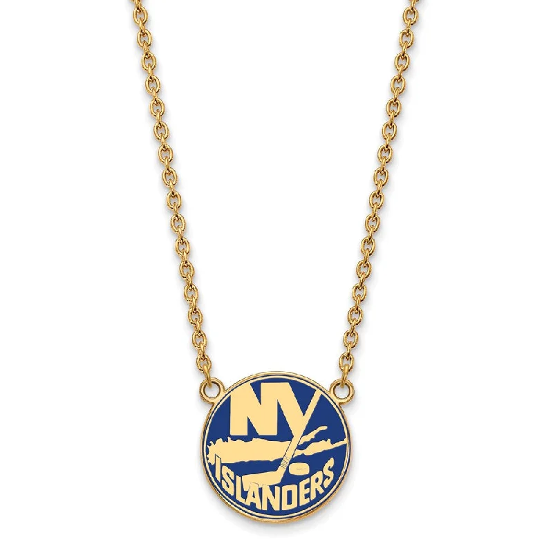 ladies-luxury-y-drop-necklaces-SS 14k Yellow Gold Plated NHL NY Islanders LG Enamel Necklace, 18 Inch