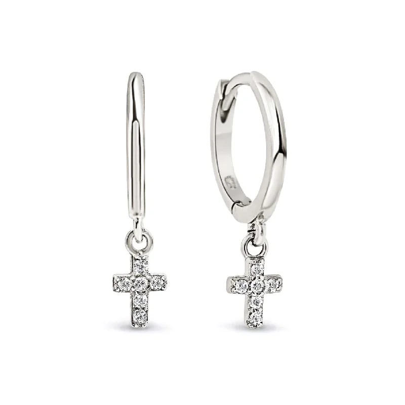 Ladies earrings for pioneer charm -Cross Dangle Huggie Earrings