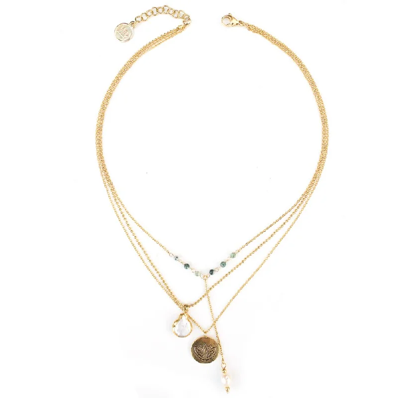 ladies-classic-multi-strand-necklaces-Lotus Gold Necklace