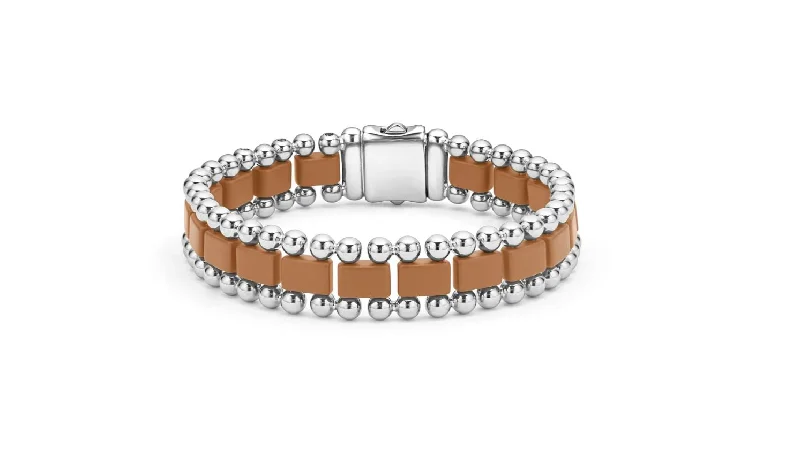 Anthem Caviar Link Bracelet in Sterling Silver and Matte Tan Ceramic, Size 8