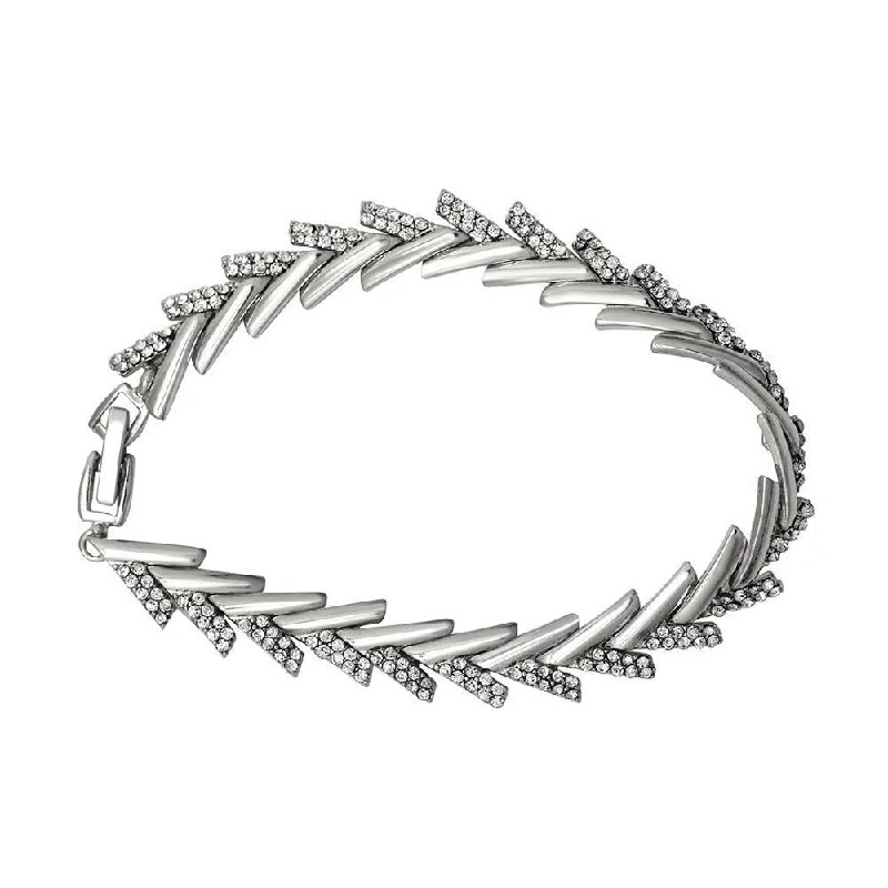 ladies-affordable-leather-wrap-bracelets-Mahi Crystal White Arrow Rhodium Plated Bracelet For Women