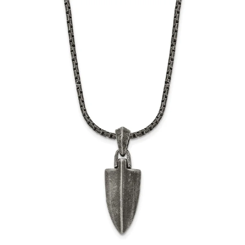 ladies-vintage-y-drop-necklaces-Stainless Steel Antiqued Small Arrowhead Necklace, 28 Inch