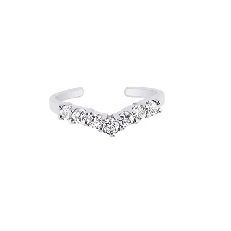 Ladies rings for brunch vibes -Silver CZ Chevron Toe Ring