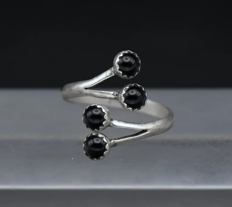 Ladies rings for bridal radiance -Vintage Handmade Black Onyx Sterling Silver Bypass Ring