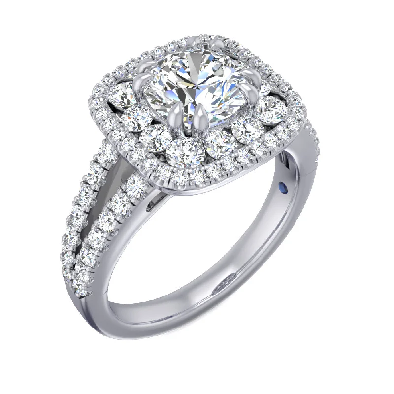 Ladies wedding rings soft brilliance -Fana Large Diamond Cushion Double Halo Engagement Ring