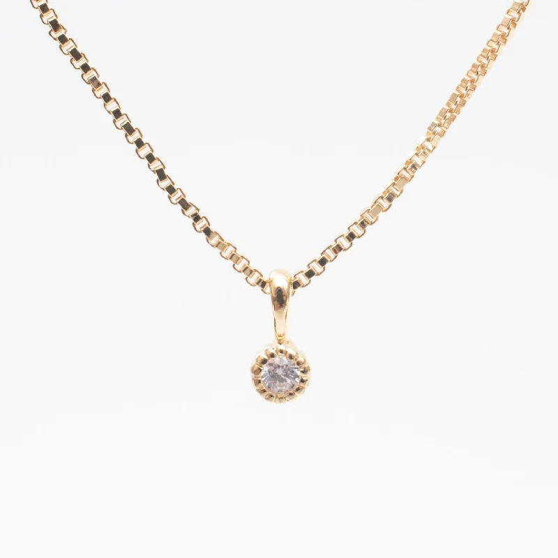 ladies-delicate-y-drop-necklaces-Gold Vermeil Tiny Milgrain Edge Cubic Zirconia Necklace