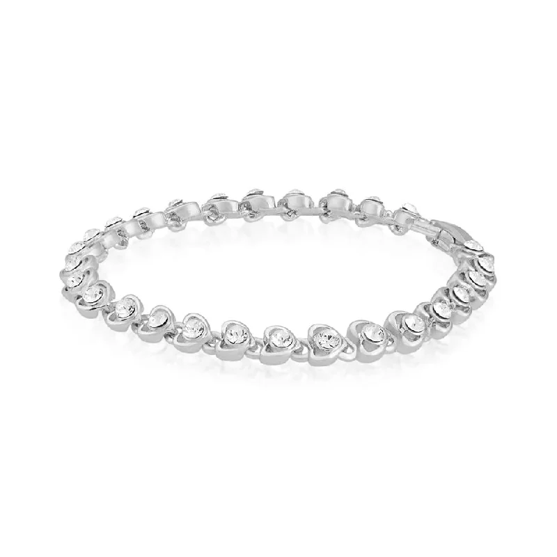 ladies-cross-hinged-bangle-bracelets-Mahi Rhodium Plated White Hearts Bracelet With Crystals For Women