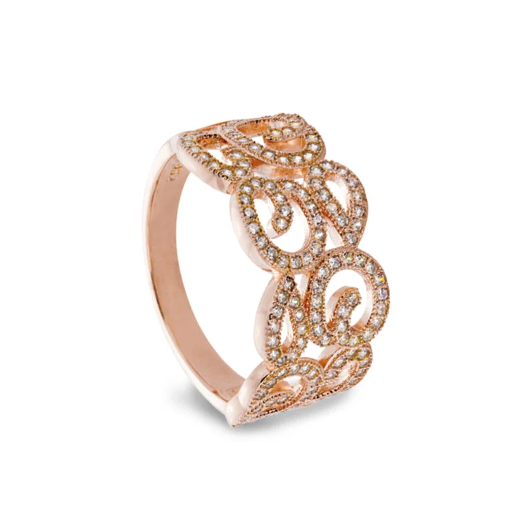 Ladies rings with fin shine -Rose Gold Finish Sterling Silver Micropave Swirl Ring with 126 Simulated Diamonds