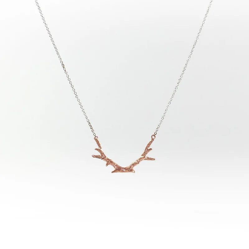 ladies-sterling-silver-heart-locket-necklaces-Tiny Rose Gold Vermeil Antler Necklace