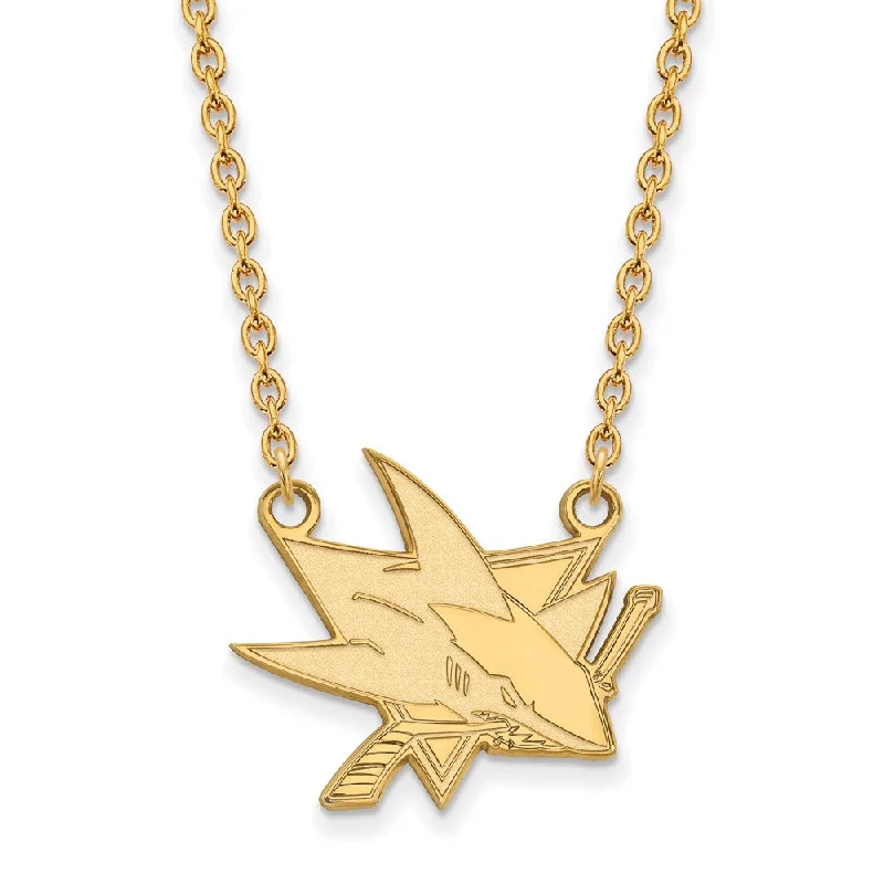 ladies-sterling-silver-bar-pendant-necklaces-SS 14k Yellow Gold Plated NHL San Jose Sharks Large Necklace, 18 Inch