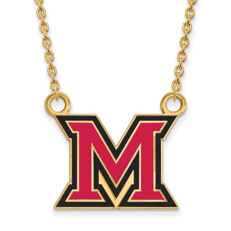 ladies-vintage-y-drop-necklaces-14k Gold Plated Silver Miami U Large Enamel 'M' Pendant Necklace