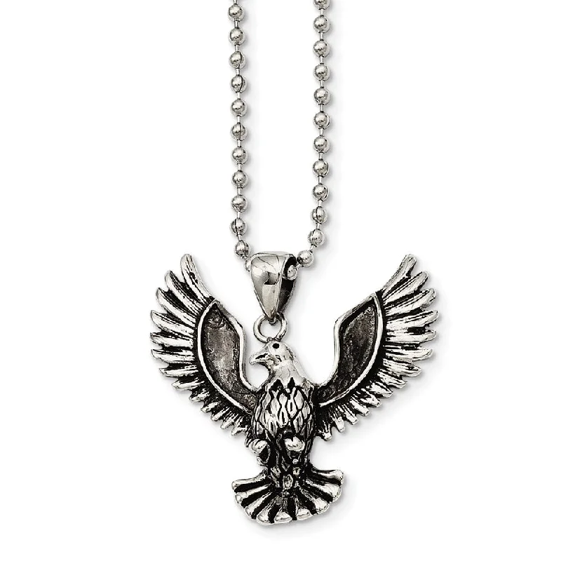 ladies-handmade-box-chain-necklaces-Stainless Steel Antiqued Eagle Pendant Necklace 22 Inch