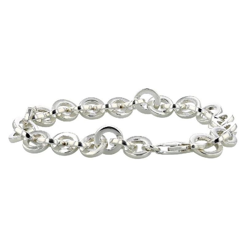 ladies-pearl-silver-bracelets-Sterling Silver Circle Link 7.5-Inch Bracelet