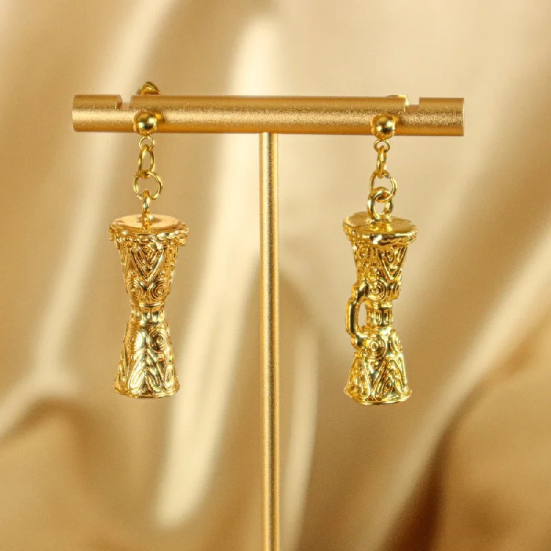 Ladies earrings classic flair -Olabisi 18ct Gold Plated Yoruba Drum Inspired Drop Earrings