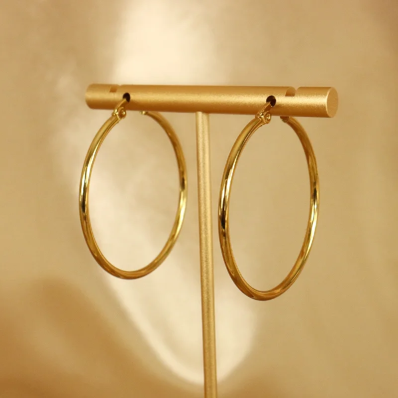 Ladies earrings bold shine -Mia Hoop 18ct gold plated stainless steel hoop earrings