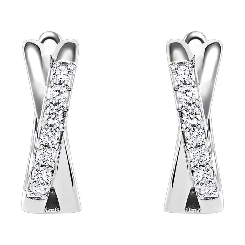 Ladies earrings for daily wear -Diamond Crossover Earrings in White Gold