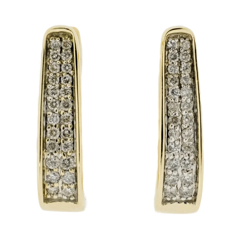 Ladies earrings for fair charm -0.96ctw Diamond Accented J Hoop Latch Back Earrings in 14K Yellow Gold