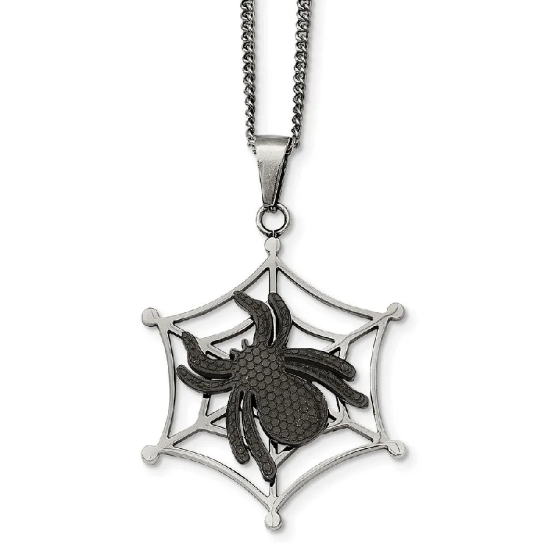 ladies-elegant-box-chain-necklaces-Two-Tone Stainless Steel Spider and Web Necklace 22 Inch