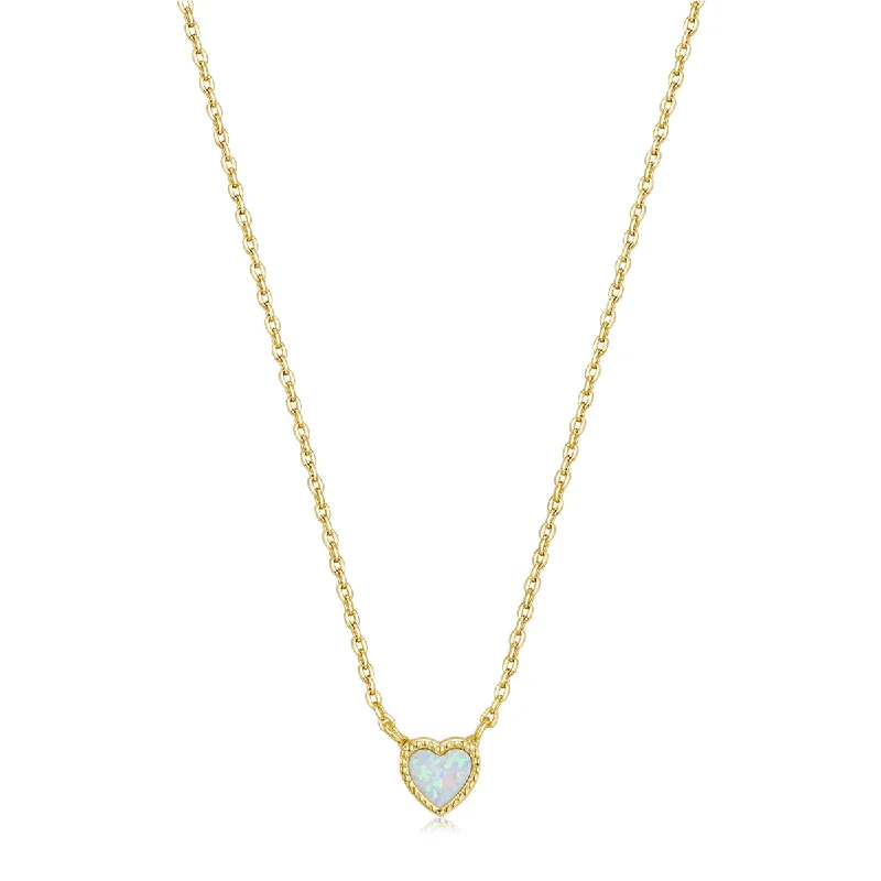 ladies-multi-strand-pearl-necklaces-Gold Plated Micro Opal Heart Necklace