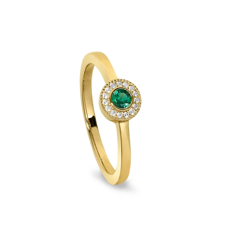 Ladies rings plush charm -Gold Finish Sterling Silver Micropave Round Simulated Emerald Ring with Simulated Diamonds Size 7