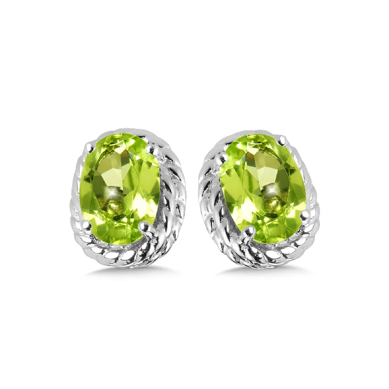 Ladies earrings fine elegance -Peridot Stud Earrings in Silver