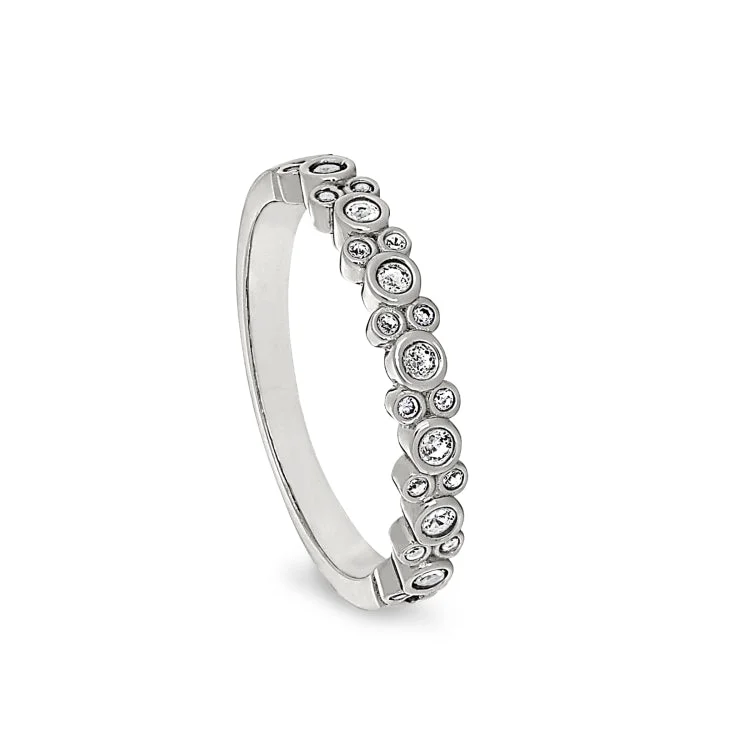 Ladies rings with trail motifs -Platinum Finish Sterling Silver Bubbles Ring with Simulated Diamonds