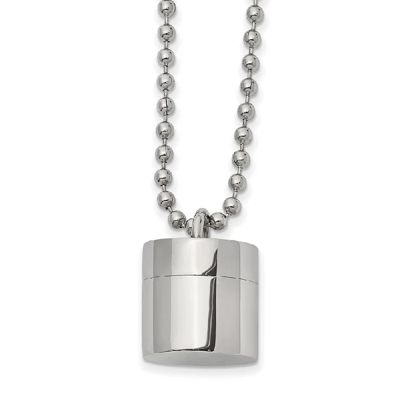 ladies-delicate-curb-chain-necklaces-Stainless Steel Polished 15mm Capsule that Opens Necklace, 22 Inch