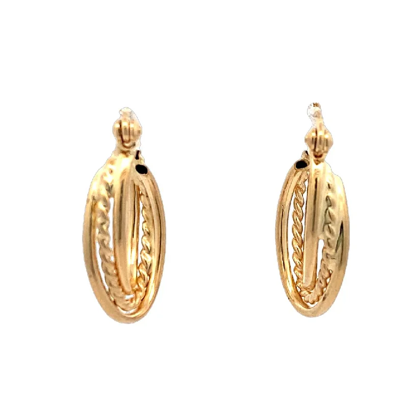 Ladies earrings with jet emerald -Estate Fancy Hoop Earrings in Yellow  Gold