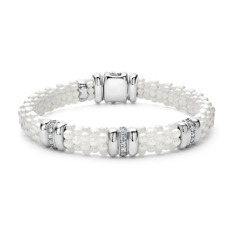 ladies-unique-rigid-link-bracelets-Three Station Ceramic Diamond Bracelet