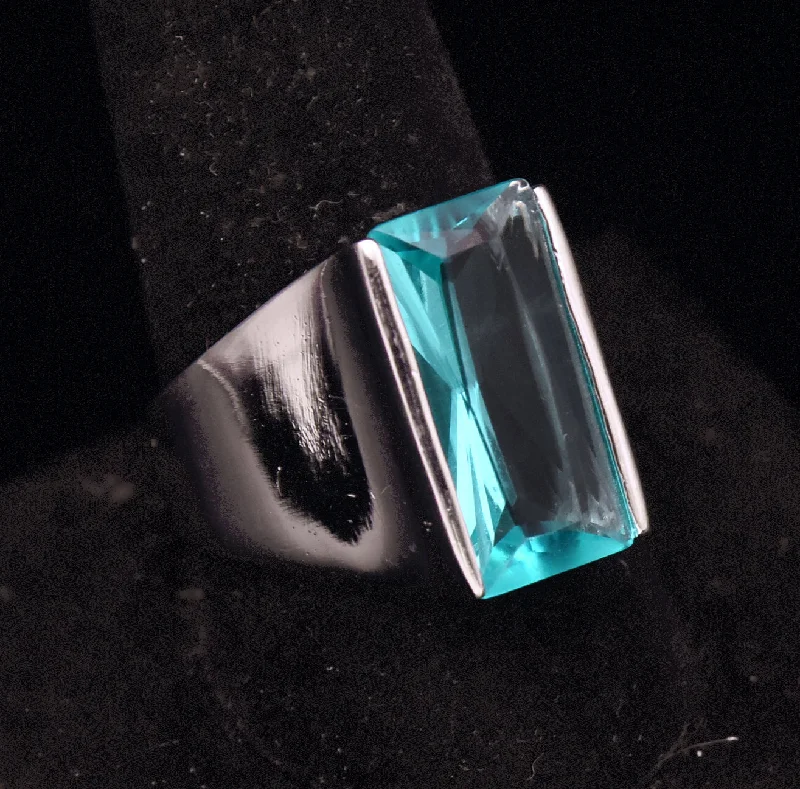 Ladies rings with coral shine -Vintage Sterling Silver Teal Color Glass Signet Ring - Size 10