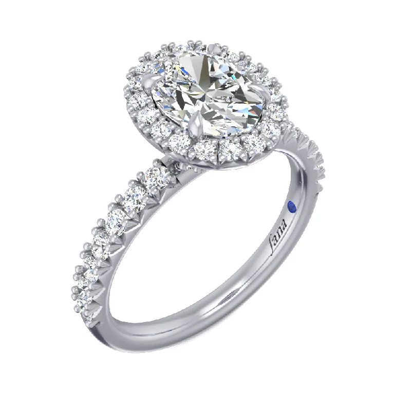 Ladies wedding rings smooth eternity -Fana Oval Halo and Round Cut with Pave Engagement Ring