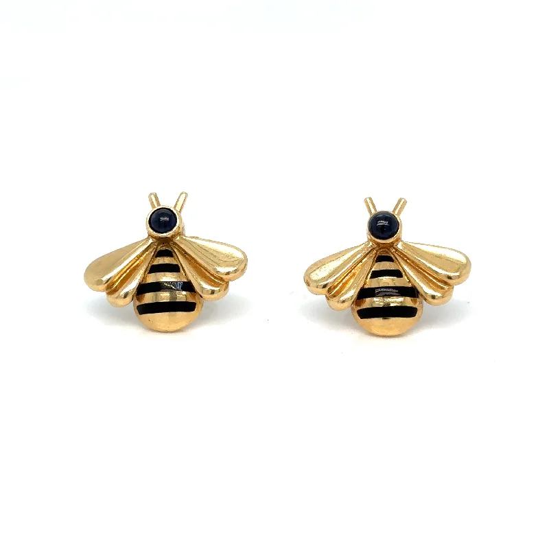 Ladies earrings rust-proof silver -Cartier Sapphire & 18k Gold Bumble Bee Earrings Original Box