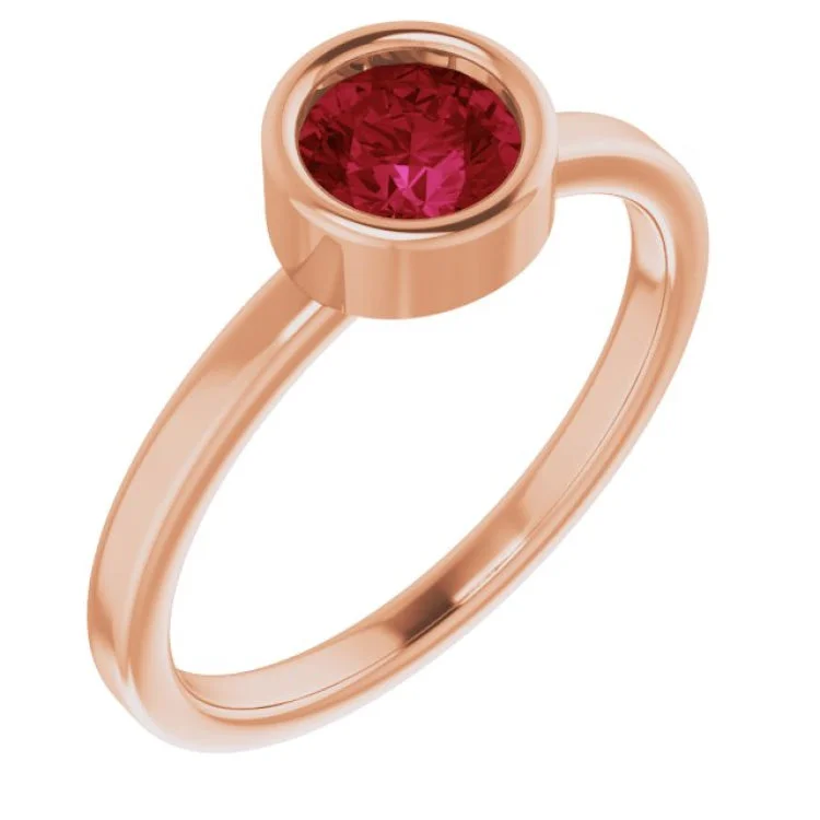 Ladies rings with spire elegance -14K Rose 5.5 mm Natural Ruby Ring