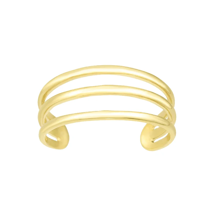 Ladies rings with lotus motifs -14K Gold Triple Row Open Bar Toe Ring