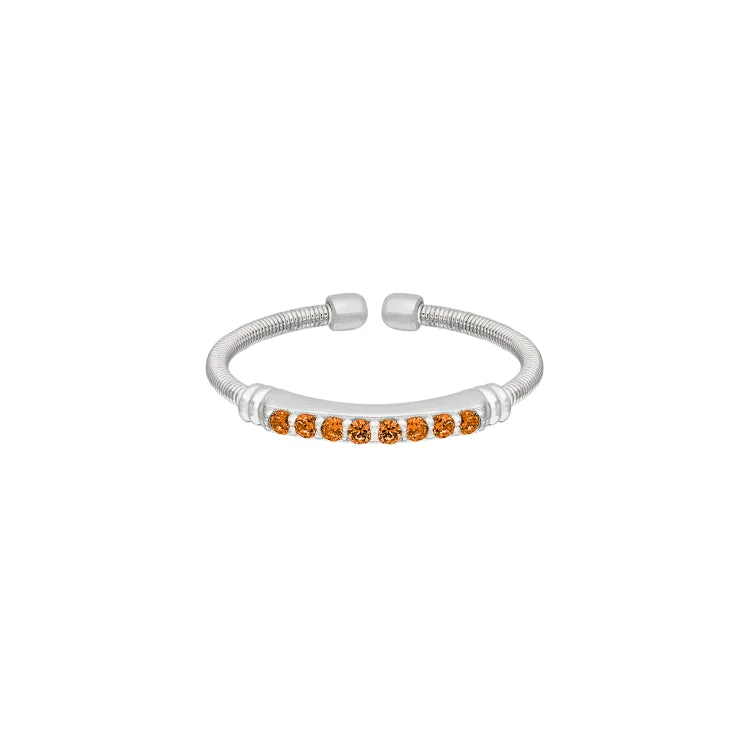 Ladies rings for adventurer vibes -Rhodium Finish Sterling Silver Cable Cuff Ring with Simulated Citrine Birth Gems - November