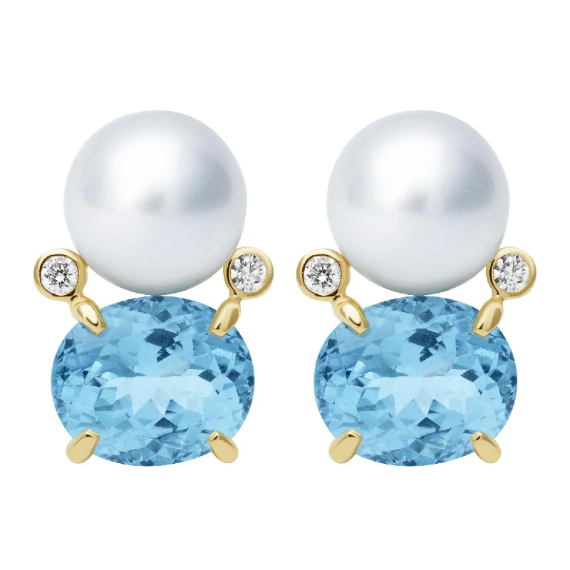 Ladies earrings satin charm -Earrings - Southsea Pearl, Bluetopaz And Diamond